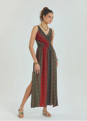 P V Neck Double Breasted Long Tile Dress 4559